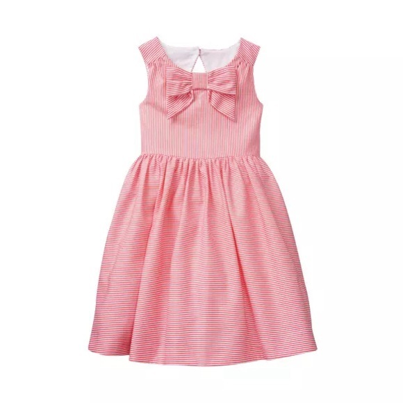 Janie and Jack Striped Bow Dress, pink with cutout back - Picture 1 of 4